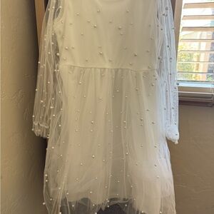 Elegant White Pearl-Embellished Kids Dress